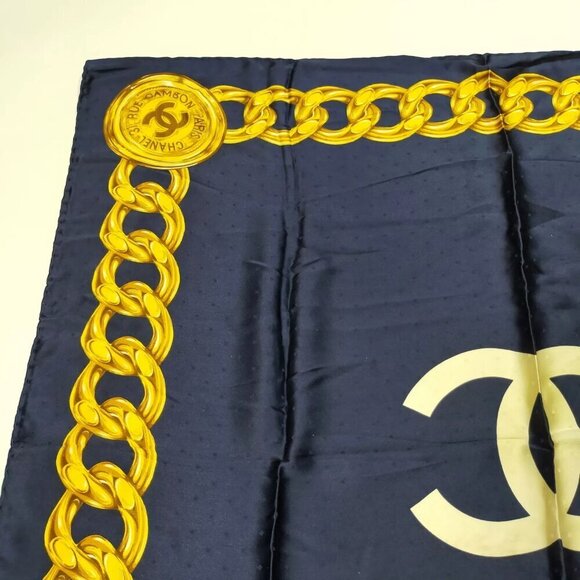 100% Authentic Chanel Scarf Navy Blue Silk100% - Picture 4 of 9